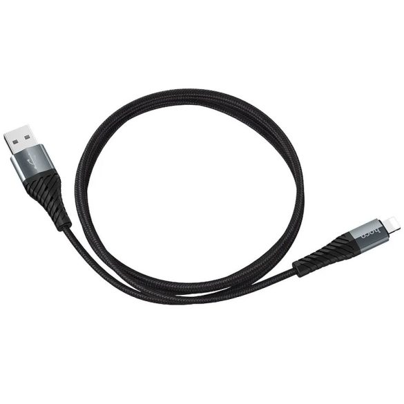 USB töltő- és adatkábel, Lightning, 100 cm, 2400 mA, törésgátlóval, gyorstöltés, QC, cipőfűző minta, Hoco X38 Cool, fekete