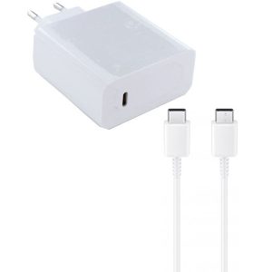 Hálózati töltő adapter, 65W, USB Type-C aljzat, USB Type-C - USB Type-C kábellel, PD, gyorstöltés, Huawei, fehér, gyári