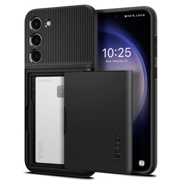 Samsung Galaxy S23 Plus SM-S916, Szilikon tok, műanyag hátlappal, Spigen Slim Armor CS, fekete