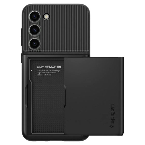 Samsung Galaxy S23 Plus SM-S916, Szilikon tok, műanyag hátlappal, Spigen Slim Armor CS, fekete