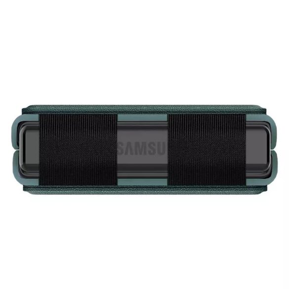 Samsung Galaxy Z Flip4 SM-F721B, Műanyag hátlap védőtok, bőrhatású hátlap, kitámasztóval, Nillkin Qin Vegan, sötétzöld