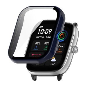 Amazfit GTS 4 Mini, Műanyag védőkeret, kijelzővédő üveggel, közepesen ütésálló, szíj nélkül, sötétkék