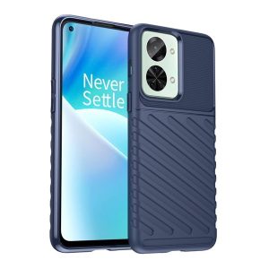 OnePlus Nord 2T, Szilikon tok, közepesen ütésálló, domború csíkos minta, sötétkék