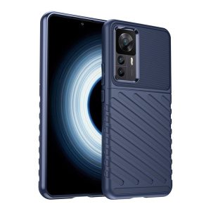 Xiaomi 12T / 12T Pro / Redmi K50 Ultra, Szilikon tok, közepesen ütésálló, domború csíkos minta, sötétkék