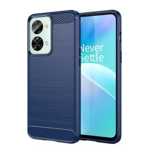 OnePlus Nord 2T, Szilikon tok, közepesen ütésálló, szálcsiszolt, karbon minta, sötétkék