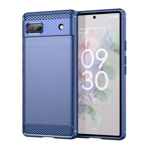 Google Pixel 6a, Szilikon tok, közepesen ütésálló, szálcsiszolt, karbon minta, sötétkék