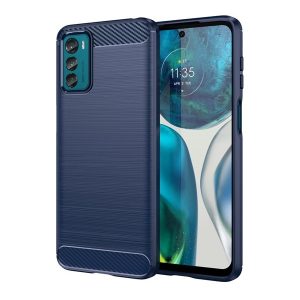 Motorola Moto G42, Szilikon tok, közepesen ütésálló, szálcsiszolt, karbon minta, sötétkék