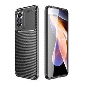 Xiaomi Redmi Note 11 Pro / Note 11 Pro 5G / Note 11E Pro / Note 12 Pro 4G, Szilikon tok, közepesen ütésálló, légpárnás sarok, karbon minta, fekete