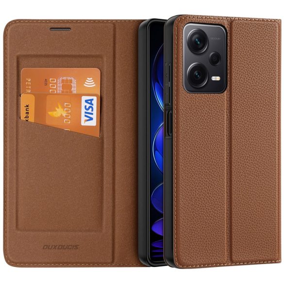 Xiaomi Redmi Note 12 Pro Plus 5G, Oldalra nyíló tok, stand, közepesen ütésálló, Dux Ducis Skin X2, barna