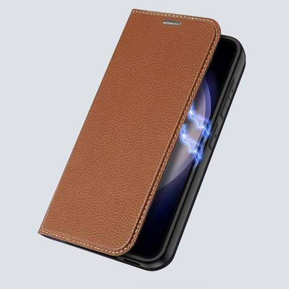 Xiaomi Redmi Note 12 Pro Plus 5G, Oldalra nyíló tok, stand, közepesen ütésálló, Dux Ducis Skin X2, barna