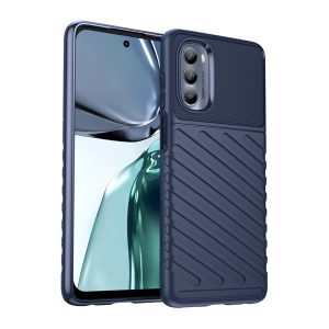 Motorola Moto G62 5G, Szilikon tok, közepesen ütésálló, domború csíkos minta, sötétkék