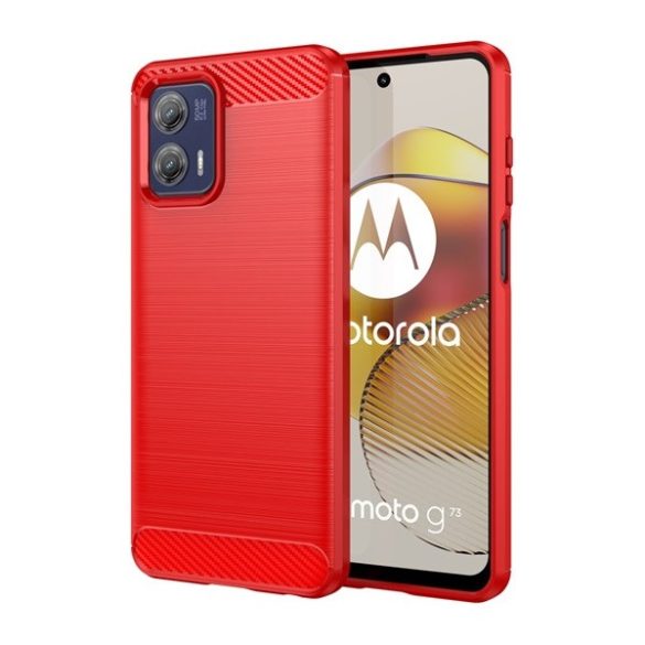 Motorola Moto G73 5G, Szilikon tok, közepesen ütésálló, szálcsiszolt, karbon minta, piros