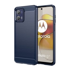 Motorola Moto G73 5G, Szilikon tok, közepesen ütésálló, szálcsiszolt, karbon minta, sötétkék