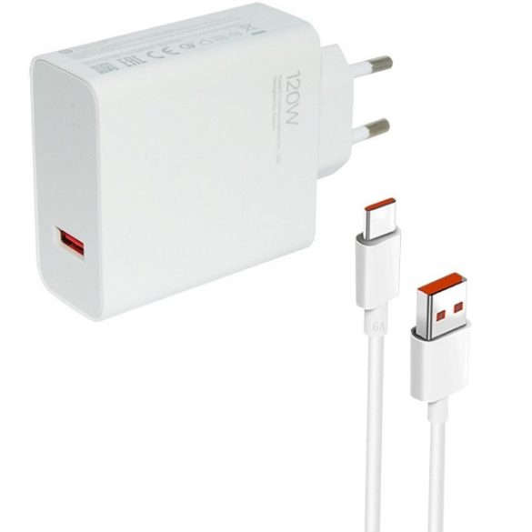 Hálózati töltő adapter, 120W, USB aljzat, USB Type-C kábellel, gyorstöltés, PD, Xiaomi, fehér, gyári