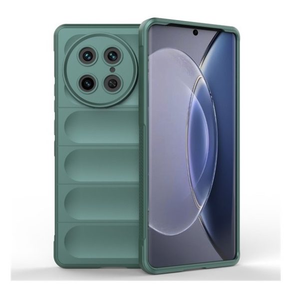 Vivo X90 Pro, Szilikon tok, közepesen ütésálló, 3D minta, sötétzöld