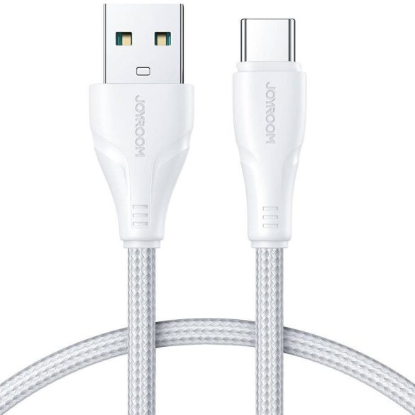 USB töltő- és adatkábel, USB Type-C, 120 cm, 3000 mA, törésgátlóval, gyorstöltés, cipőfűző minta, Joyroom Surpass, S-UC027A11, fehér