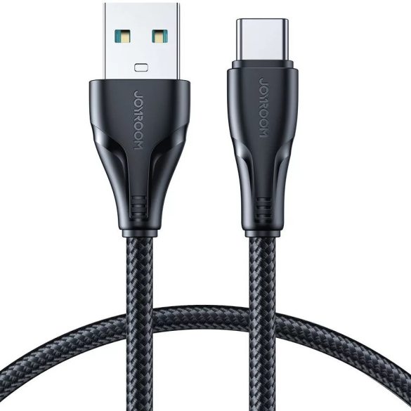 USB töltő- és adatkábel, USB Type-C, 25 cm, 3000 mA, törésgátlóval, gyorstöltés, cipőfűző minta, Joyroom Surpass, S-UC027A11, fekete