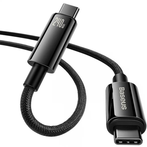 USB Type-C töltő- és adatkábel, USB Type-C, 100 cm, 240W, törésgátlóval, gyorstöltés, PD, Baseus Tungsten Gold, CAWJ040001, fekete