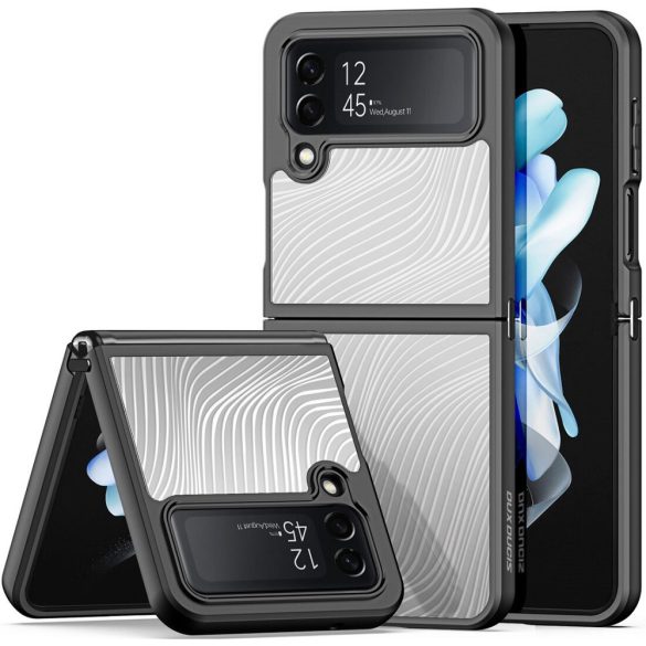 Samsung Galaxy Z Flip4 SM-F721B, Műanyag hátlap védőtok + szilikon keret, hullám minta, Dux Ducis Aimo, áttetsző/fekete