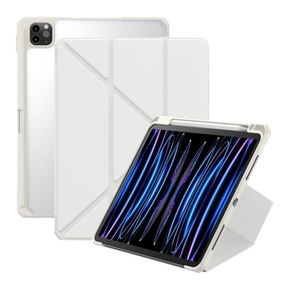 Apple iPad Pro 11 (2020 / 2021 / 2022), mappa tok, Apple Pencil tartóval, Origami Smart Case, Baseus Minimalist, fehér