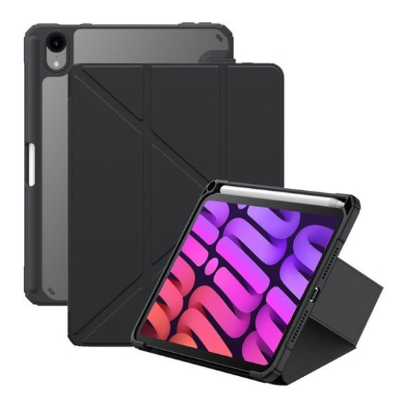 Apple iPad Mini (2021) (8.3), mappa tok, Apple Pencil tartóval, Origami Smart Case, Baseus Minimalist, fekete