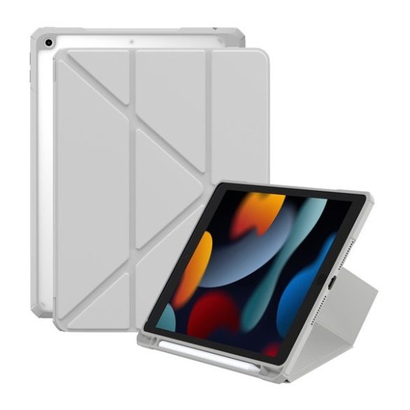 Apple iPad 10.2 (2019 / 2020 / 2021), mappa tok, Apple Pencil tartóval, Origami Smart Case, Baseus Minimalist, világosszürke