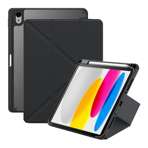 Apple iPad 10.9 (2022), mappa tok, Apple Pencil tartóval, Origami Smart Case, Baseus Minimalist, fekete