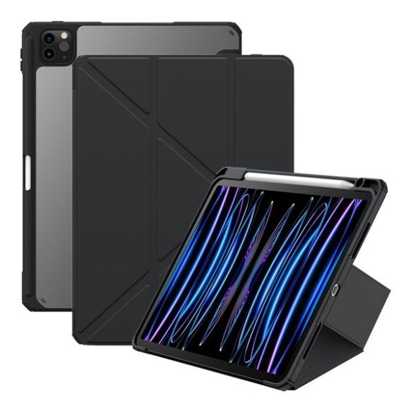 Apple iPad Pro 11 (2020 / 2021 / 2022), mappa tok, Apple Pencil tartóval, Origami Smart Case, Baseus Minimalist, fekete