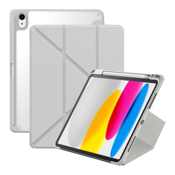 Apple iPad 10.9 (2022), mappa tok, Apple Pencil tartóval, Origami Smart Case, Baseus Minimalist, világosszürke
