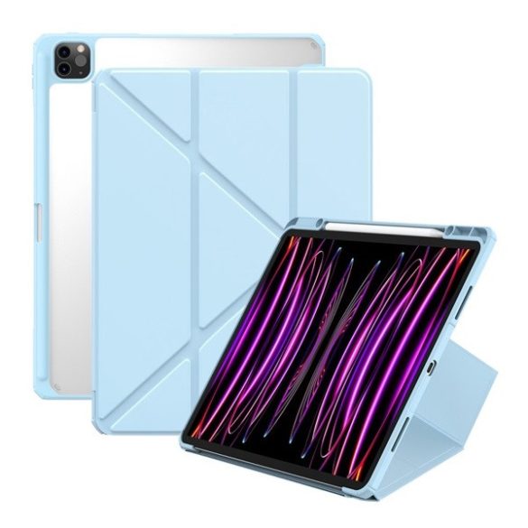Apple iPad Pro 12.9 (2021) / iPad Pro 12.9 (2022), mappa tok, Apple Pencil tartóval, Origami Smart Case, Baseus Minimalist, világoskék