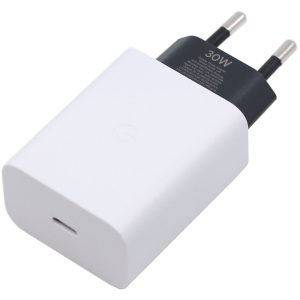 Hálózati töltő adapter, 30W, USB Type-C aljzat, gyorstöltés, PD, Google, fehér, gyári