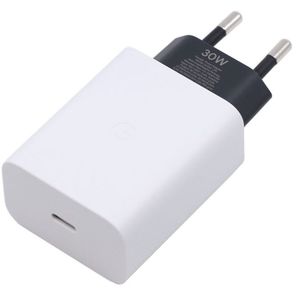 Hálózati töltő adapter, 30W, USB Type-C aljzat, gyorstöltés, PD, Google, fehér, gyári