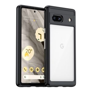 Google Pixel 7a, Műanyag hátlap védőtok + szilikon keret, közepesen ütésálló, átlátszó hátlap, fekete