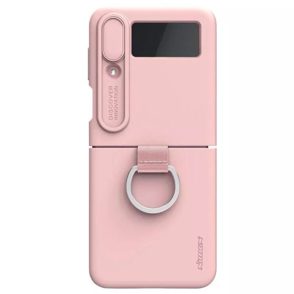 Samsung Galaxy Z Flip4 SM-F721B, Szilikon tok, közepesen ütésálló, kamera védelem, telefontartó gyűrű, Nillkin CamShield Silky, rózsaszín