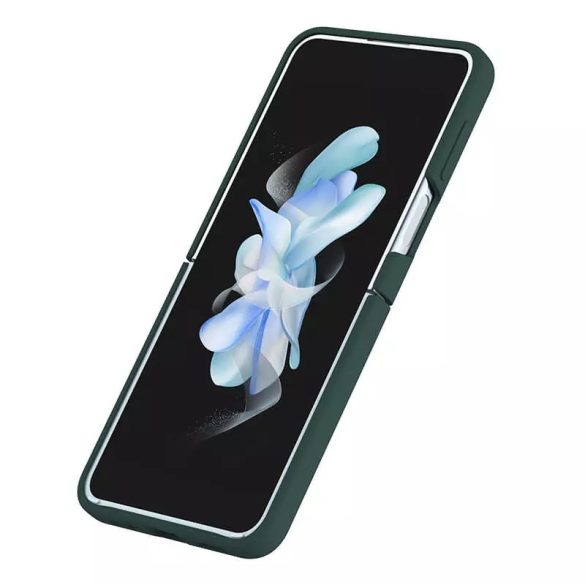 Samsung Galaxy Z Flip4 SM-F721B, Szilikon tok, közepesen ütésálló, kamera védelem, telefontartó gyűrű, Nillkin CamShield Silky, zöld