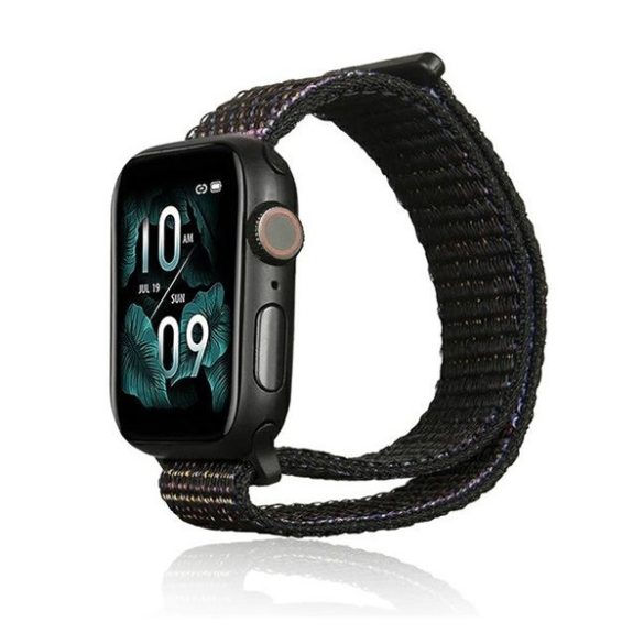 Apple Watch 1-6, SE, SE (2022) (38 / 40 mm) / Watch 7-8 (41 mm), textíl pótszíj, nylon, tépőzáras, állítható, légáteresztő, fekete
