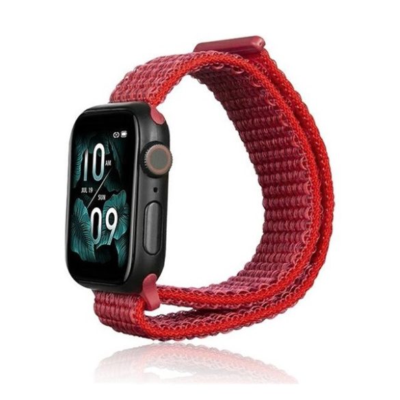 Apple Watch 1-6, SE, SE (2022) (42 / 44 mm) / Watch 7-8 (45 mm) / Watch Ultra (49 mm), textíl pótszíj, nylon, tépőzáras, állítható, légáteresztő, piros