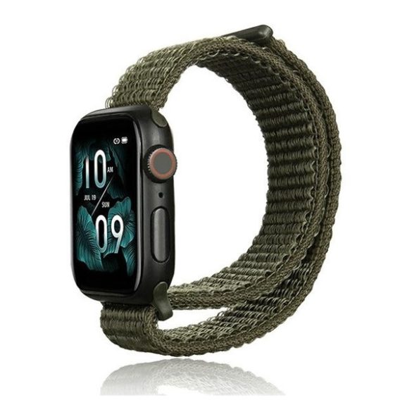 Apple Watch 1-6, SE, SE (2022) (42 / 44 mm) / Watch 7-8 (45 mm) / Watch Ultra (49 mm), textíl pótszíj, nylon, tépőzáras, állítható, légáteresztő, sötétzöld