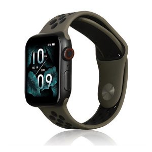 Apple Watch 1-6, SE, SE (2022) (38 / 40 mm) / Watch 7-9 (41 mm), szilikon pótszíj, állítható, lyukacsos, barna/fekete