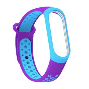 Xiaomi Mi Band 5 / Mi Band 6 / Mi Smart Band 7, szilikon pótszíj, állítható, lyukacsos, kék/lila