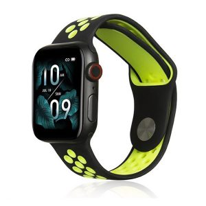 Apple Watch 1-6, SE, SE (2022) (38 / 40 mm) / Watch 7-9 (41 mm), szilikon pótszíj, állítható, lyukacsos, fekete/zöld