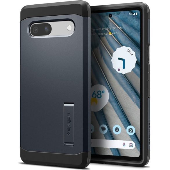 Google Pixel 7a, Szilikon tok + műanyag hátlap, kitámasztóval, Spigen Tough Armor, sötétkék