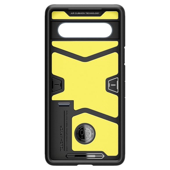 Google Pixel 7a, Szilikon tok + műanyag hátlap, kitámasztóval, Spigen Tough Armor, sötétkék