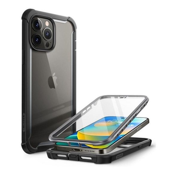 Apple iPhone 14 Pro Max, Műanyag hátlap védőtok (elő- és hátlapi) + Tempered Glass (edzett üveg), közepesen ütésálló, SupCase IBLSN Clear, átlátszó/fekete