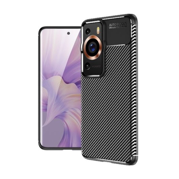 Huawei P60 Pro, Szilikon tok, közepesen ütésálló, légpárnás sarok, karbon minta, fekete