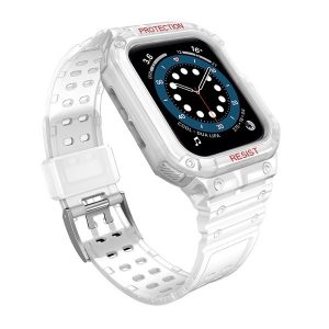 Apple Watch 1-6, SE, SE (2022) (38 / 40 mm) / Watch 7-9 (41 mm), Szilikon védőkeret, közepesen ütésálló, állítható szíjjal, átlátszó