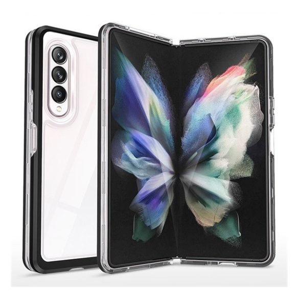 Samsung Galaxy Z Fold4 5G SM-F936B, Szilikon tok + műanyag keret, akril hátlap, közepesen ütésálló, átlátszó/fekete