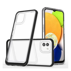 Samsung Galaxy A03 SM-A035F, Szilikon tok + műanyag keret, akril hátlap, közepesen ütésálló, átlátszó/fekete