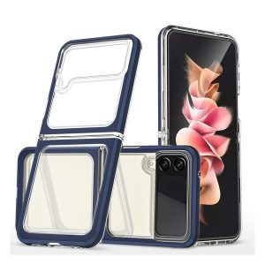 Samsung Galaxy Z Flip4 SM-F721B, Szilikon tok + műanyag keret, akril hátlap, közepesen ütésálló, átlátszó/sötétkék