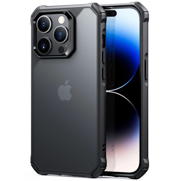 Apple iPhone 14 Pro Max, Szilikon tok, műanyag hátlappal, légpárnás sarok, közepesen ütésálló, ESR Air Armor, áttetsző/fekete
